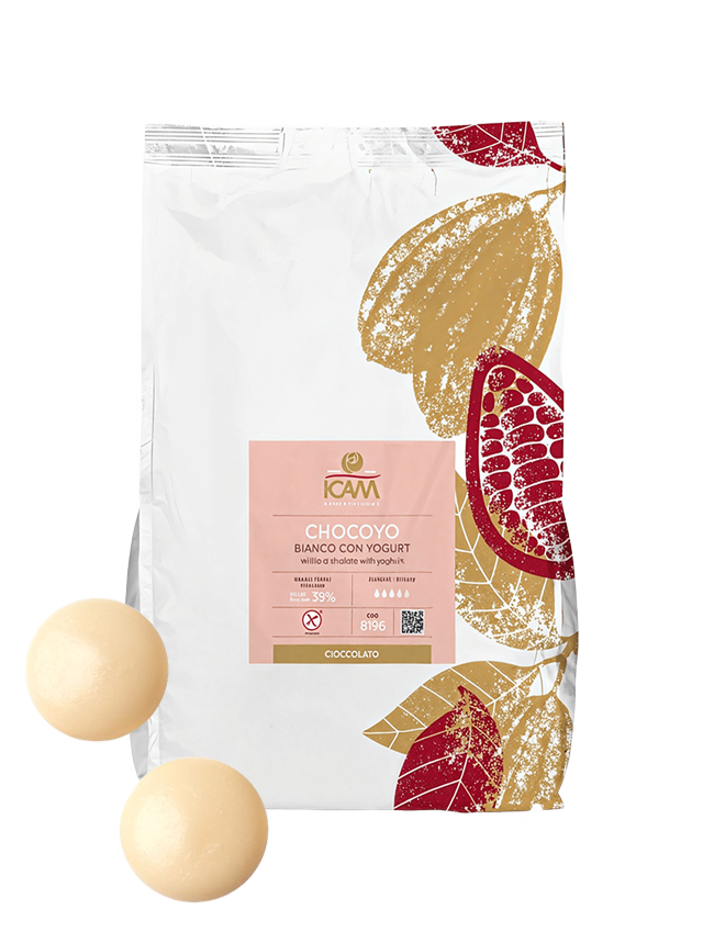 Кондитерский белый шоколад в каллетах со вкусом йогурта ICAM Chocoyo