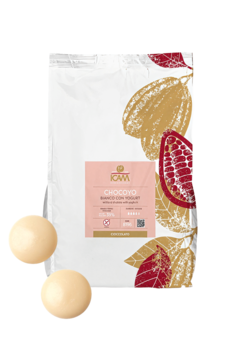 Кондитерский белый шоколад в каллетах со вкусом йогурта ICAM Chocoyo